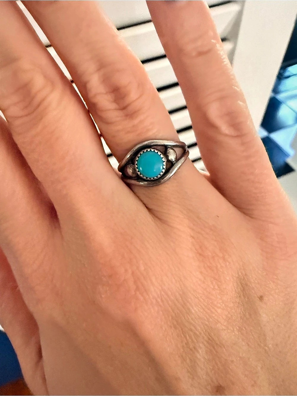 Vintage Turquoise Stone Ring in Blue & Sterling Silver Like New